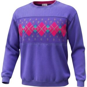 Lauren Brooke Womens Vintage Sweatshirt Purple Granny Argyle Crewneck Size S 80s